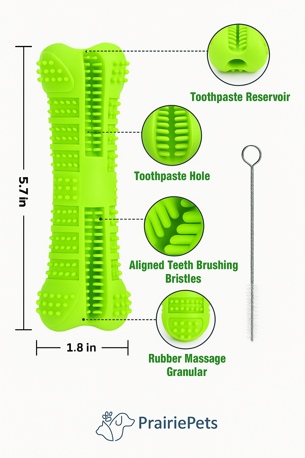 PrairiePets Dog Toothbrush Chew Stick – Dental Cleaning Toy for Puppies & Small Dogs
