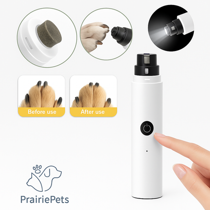 PrairiePets Electric Nail Grinder – Rechargeable Clipper with LED Light for Cats & Dogs