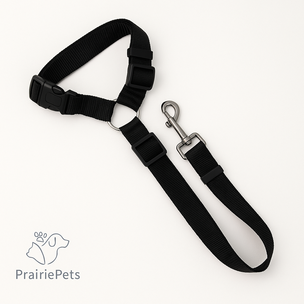 PrairiePets 2-in-1 Car Seat Belt & Leash – Adjustable Nylon Safety Restraint for Dogs