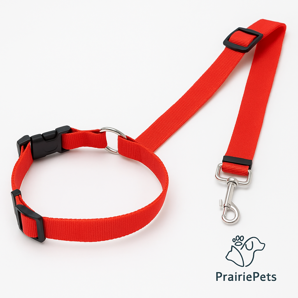 PrairiePets 2-in-1 Car Seat Belt & Leash – Adjustable Nylon Safety Restraint for Dogs