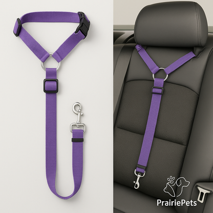 PrairiePets 2-in-1 Car Seat Belt & Leash – Adjustable Nylon Safety Restraint for Dogs
