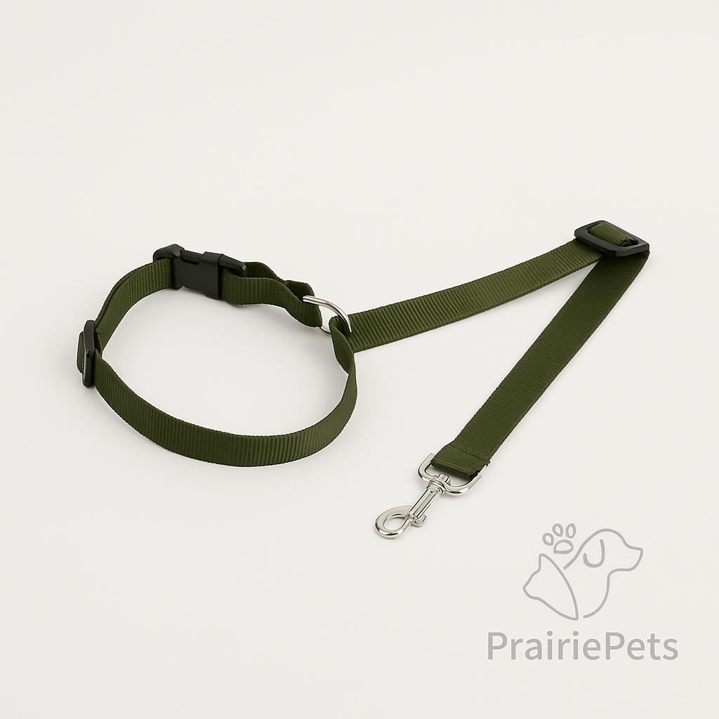 PrairiePets 2-in-1 Car Seat Belt & Leash – Adjustable Nylon Safety Restraint for Dogs
