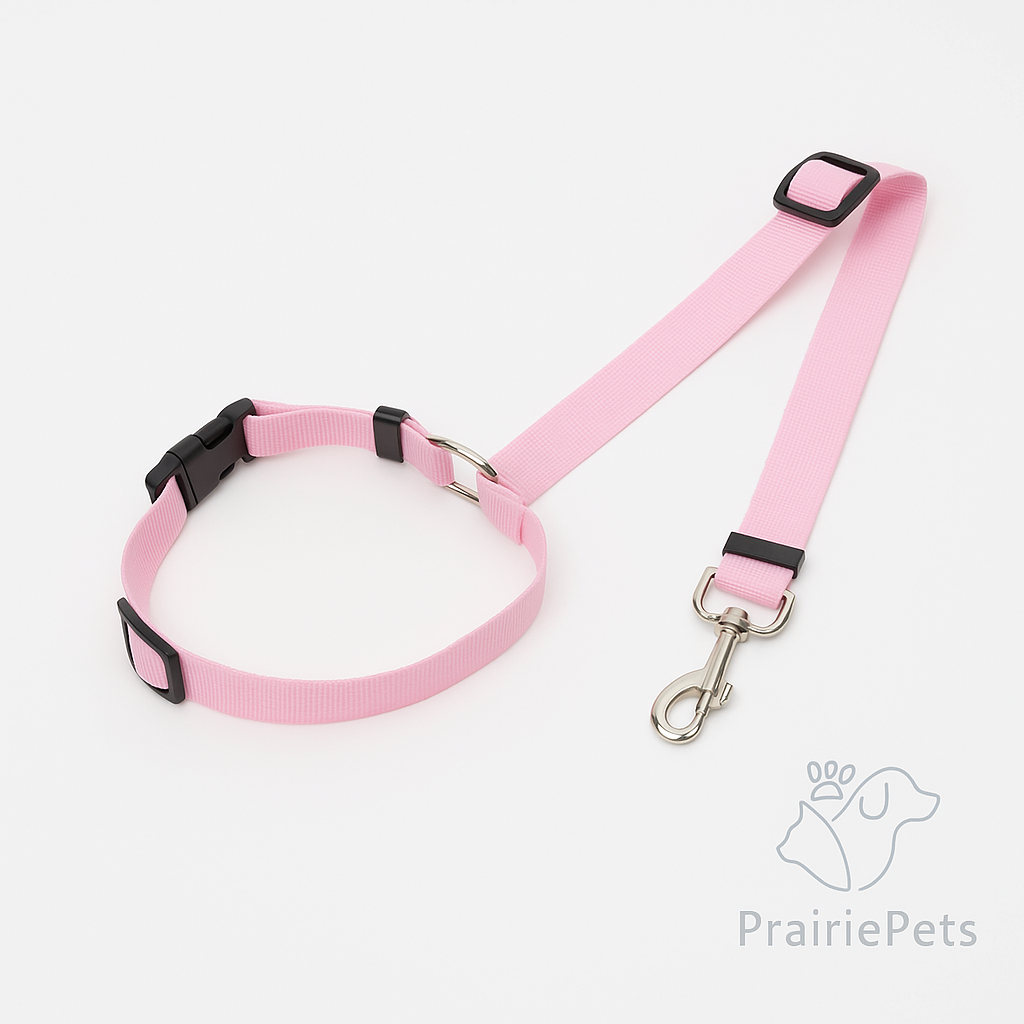 PrairiePets 2-in-1 Car Seat Belt & Leash – Adjustable Nylon Safety Restraint for Dogs