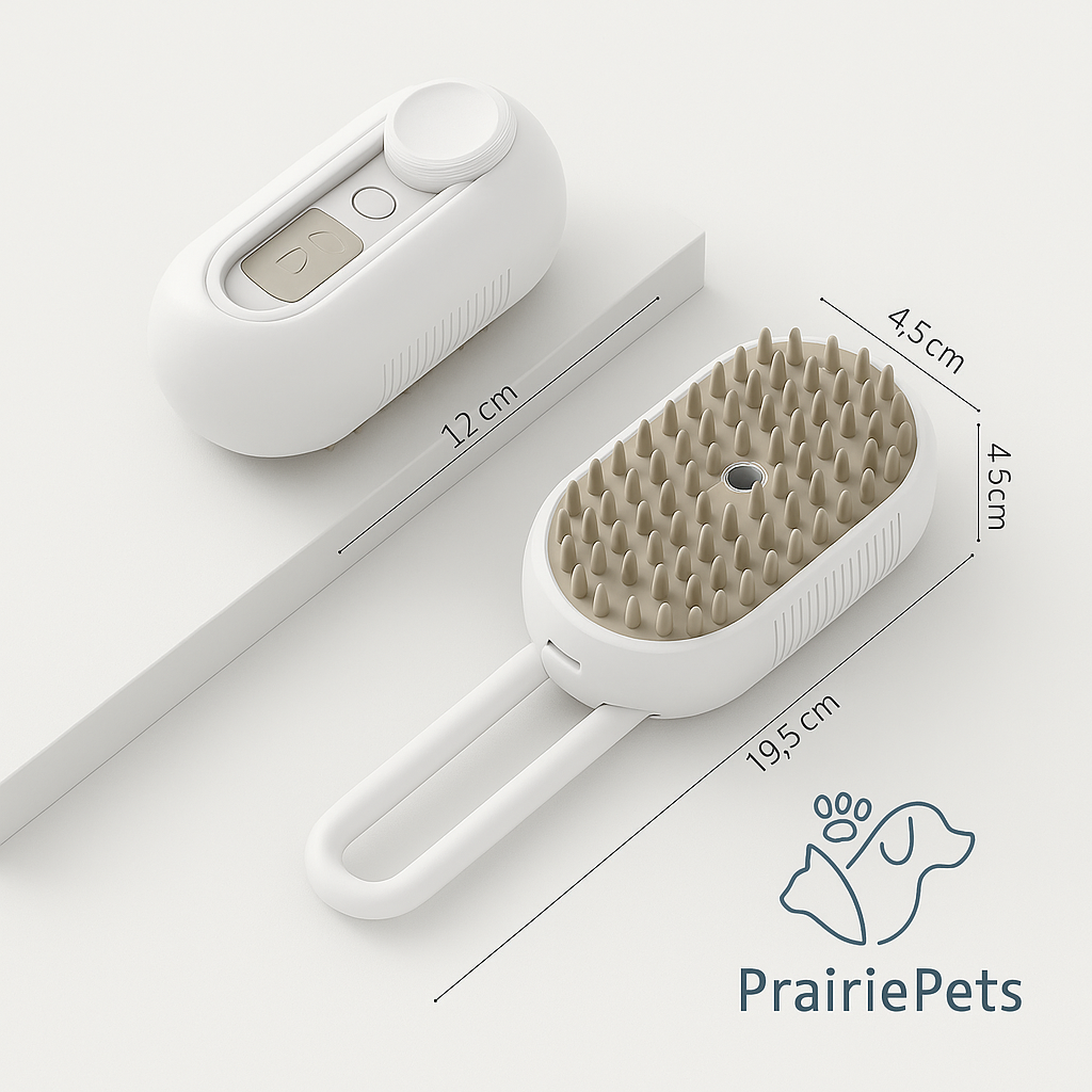 PrairiePets Spray Massage Brush – Folding Steam Comb for Bathing & Shedding