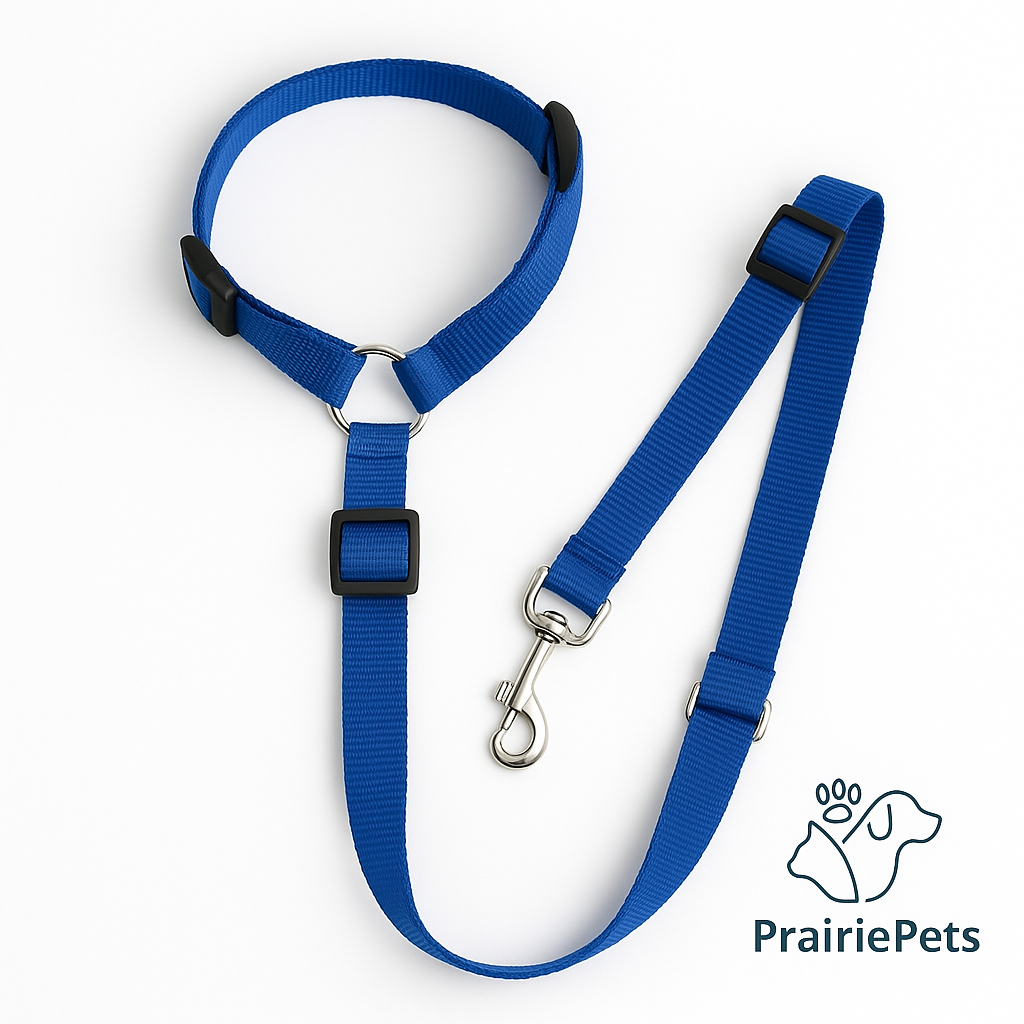 PrairiePets 2-in-1 Car Seat Belt & Leash – Adjustable Nylon Safety Restraint for Dogs