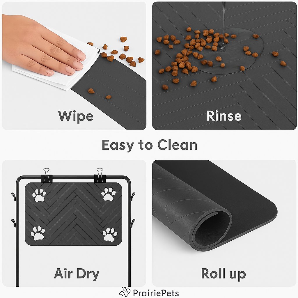 PrairiePets Absorbent Feeding Mat – Quick-Dry Waterproof Placemat for Dogs & Cats