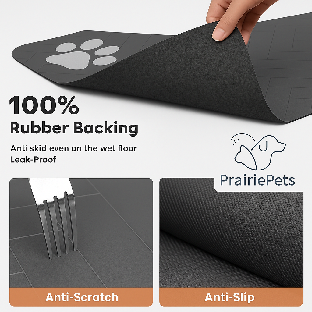 PrairiePets Absorbent Feeding Mat – Quick-Dry Waterproof Placemat for Dogs & Cats