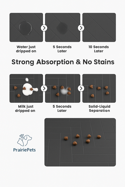 PrairiePets Absorbent Feeding Mat – Quick-Dry Waterproof Placemat for Dogs & Cats