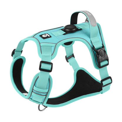 PrairiePets Reflective Dog Harness & Leash Set – No-Pull with Airtag Holder (For Medium & Large Dogs)
