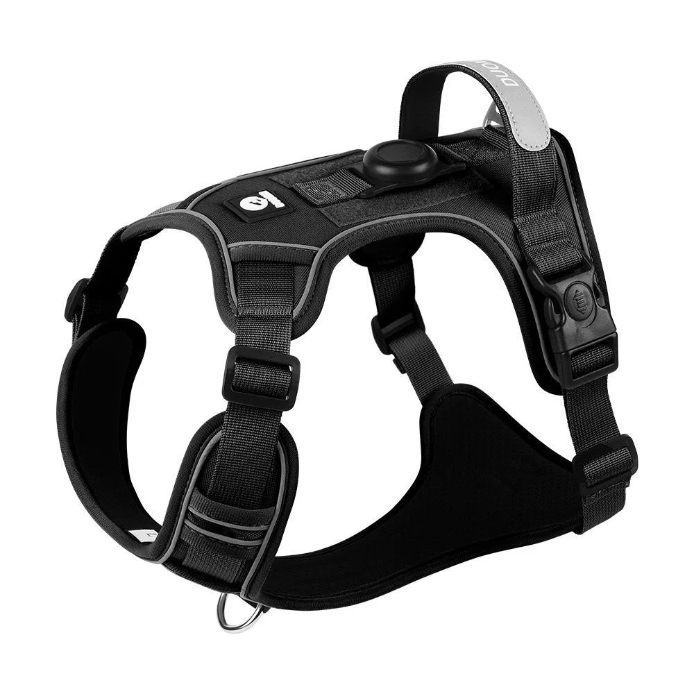 PrairiePets Reflective Dog Harness & Leash Set – No-Pull with Airtag Holder (For Medium & Large Dogs)