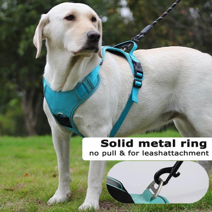 PrairiePets Reflective Dog Harness & Leash Set – No-Pull with Airtag Holder (For Medium & Large Dogs)